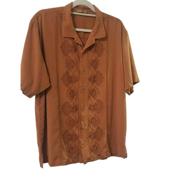 Tommy Bahama 100% Silk Cinnamon Palm Tree Short Sleeve Casual Size XL - Picture 2 of 10